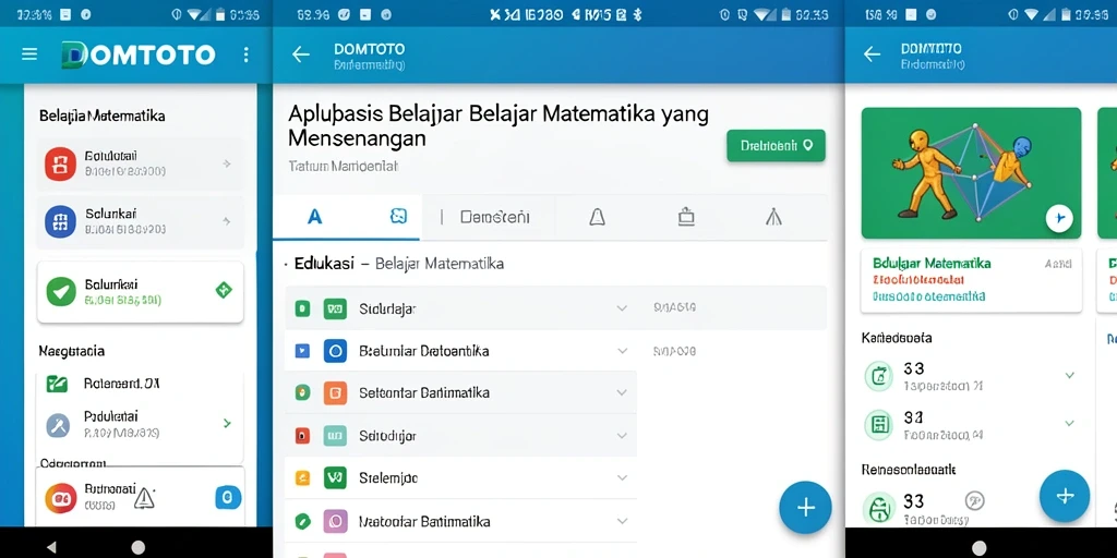 Tampilan antarmuka aplikasi DOMTOTO untuk belajar matematika dengan fitur interaktif.