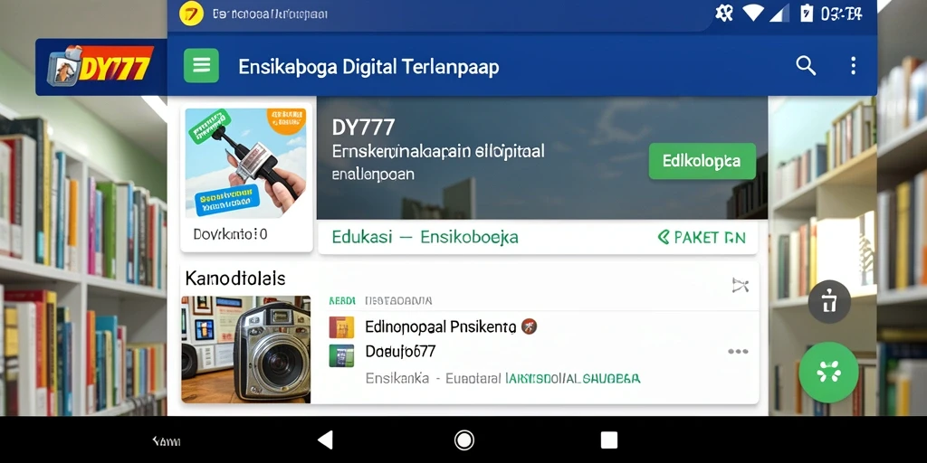 Tampilan antarmuka pengguna aplikasi Ensiklopedia DY777 yang menarik dan fungsional.