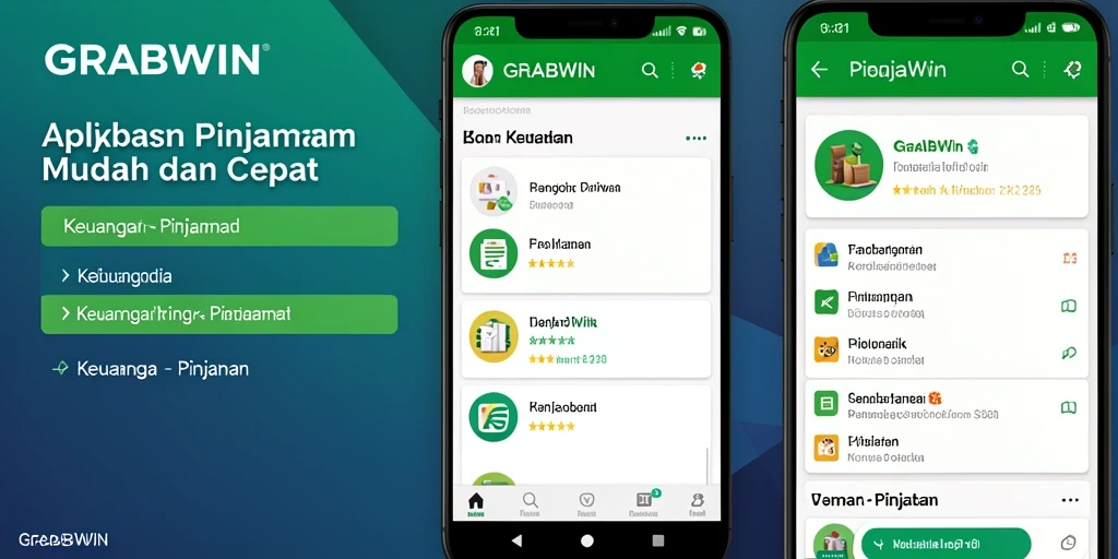 Tampilan antarmuka pengguna aplikasi GRABWIN untuk pengajuan pinjaman.
