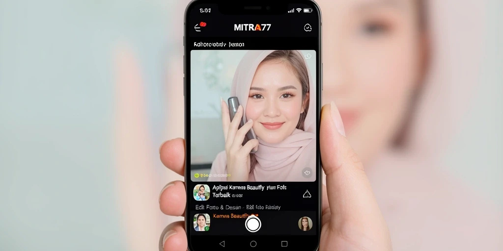 Antarmuka pengguna aplikasi MITRA77 untuk mempercantik foto.