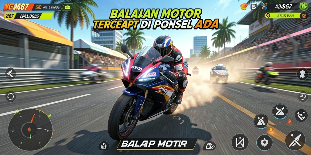 Tampilan antarmuka yang menarik dan fungsional pada game balap motor.